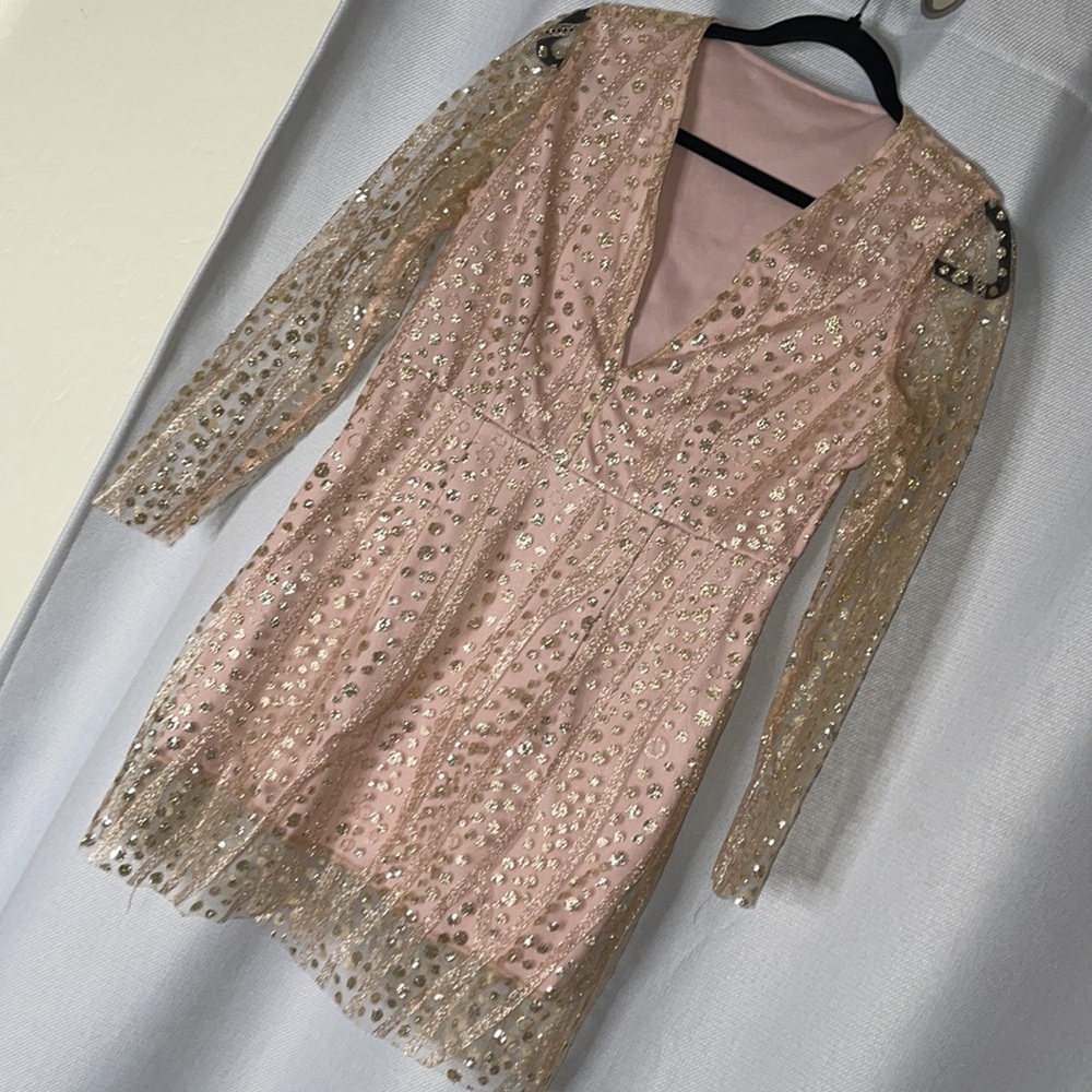 Pink Lace Dress with Gold details